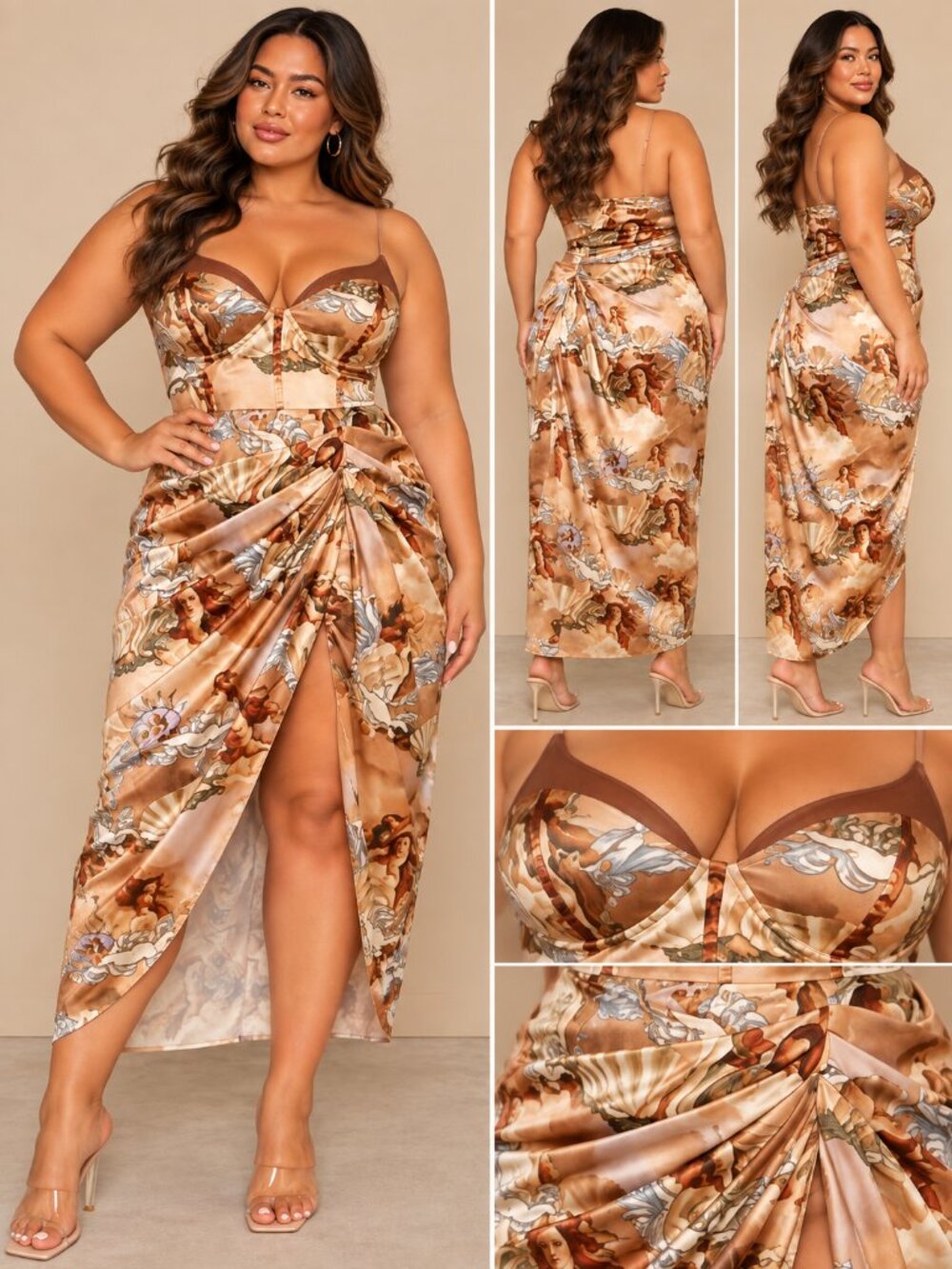 💖 2/$40 Renaissance Print Satin Corset Draped Maxi Dress – NWT